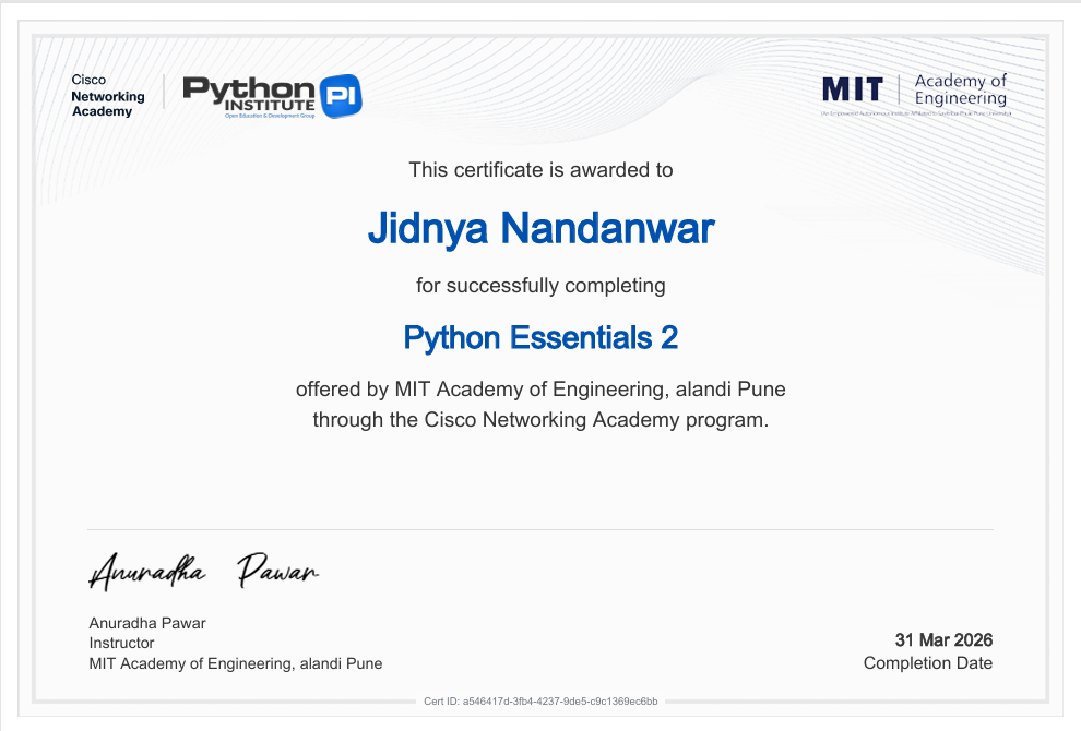 Cisco Python_essential_2 Certificate
